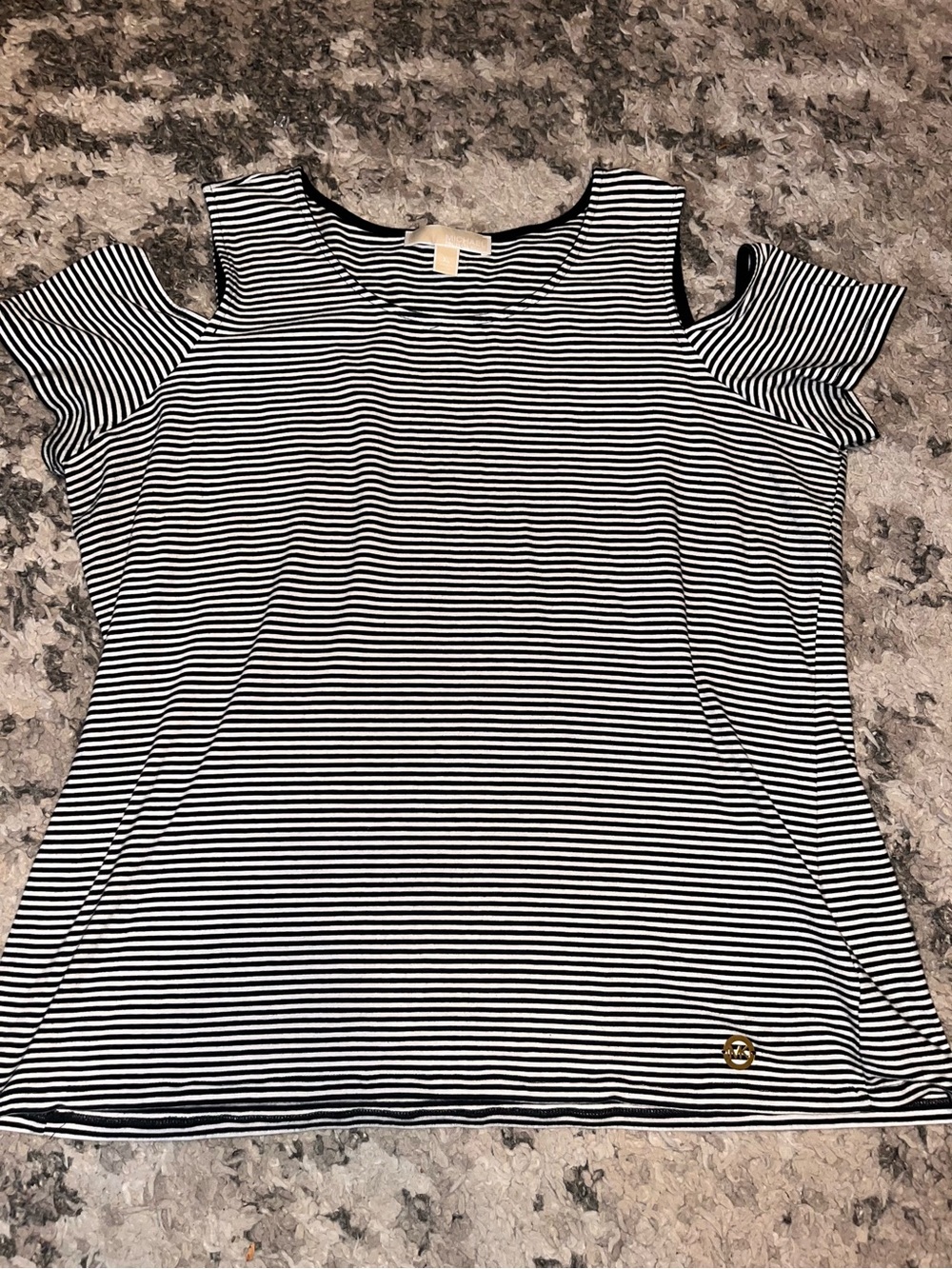 MICHAEL Michael Kors Black & White Striped Cold-Shoulder Tee